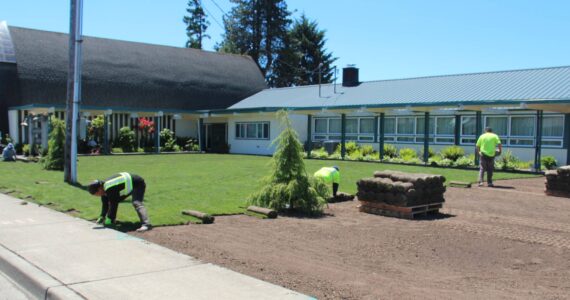 Through some crazy spring weather, the new turf project at the Congregational Church is completed. In addition to the new turf, a watering system was also installed. Last Friday Jerry Leppell and crew were seen here placing the last of the turf.
1 Peter 1:24-25 King James Version (KJV)
For All flesh is as grass, And all the glory of man as the flower of grass. The grass withereth, and the flower thereof falleth away: But the word of the Lord endureth for ever. Photo Christi Baron