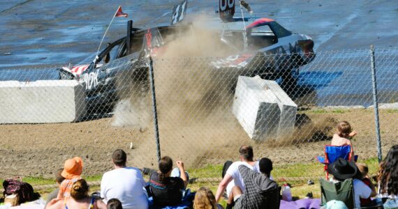 The West End Motors car demonstrated how slamming the 41 car could actually move the large cement blocks. Photo by Lonnie Archibald