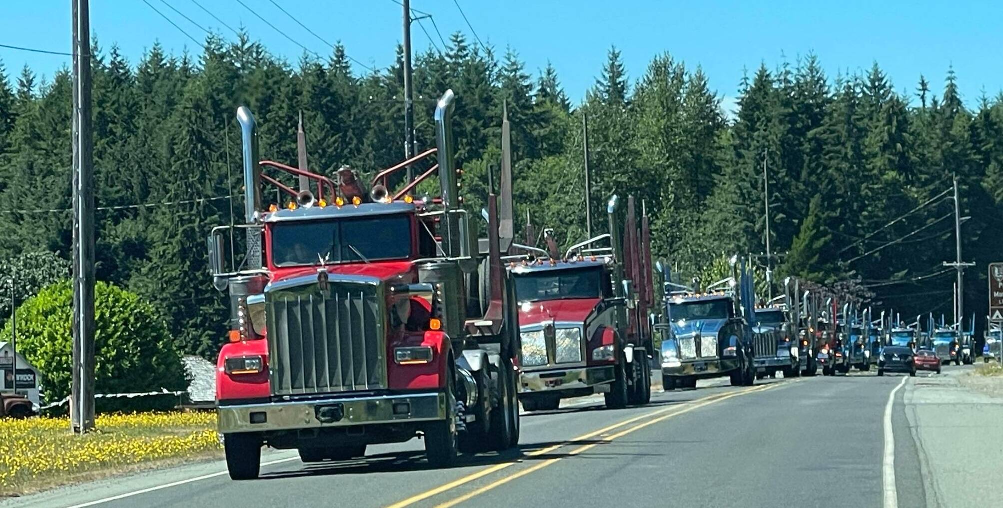 On Saturday afternoon a truck procession of almost 50 trucks paid tribute to fellow truck driver Paul Haugh. The trucks were escorted by law enforcement through town and then proceeded to the Forks Elks Lodge for Pauls celebration of life. Photo Mike Zavadlov