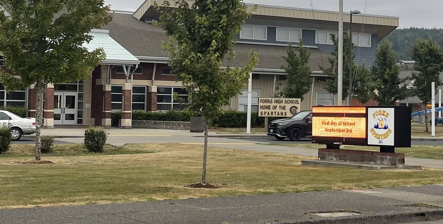 Students returning to Forks High School in September (just a few weeks away) will be greeted by a new digital sign. Quillayute Valley School District Superintendent Diana Reaume said, One of the QVSD overall goals is to promote our student successes, and so we put our new reader board in to highlight students (pictures of events, senior pictures, etc.) and to provide another way to communicate with our families. She added that the installation had taken longer than expected. Photo Christi Baron