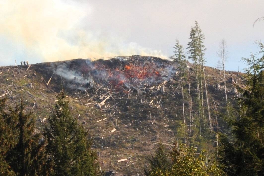 Smoke could be seen from downtown Forks on Sunday as a fire was burning on the west side of a hill on the north side of the A Road. It was not sure if this was a prescribed burn or something else but there was much speculation. It caused concern for many …thankfully it was raining Monday morning. Photo Lonnie Archibald