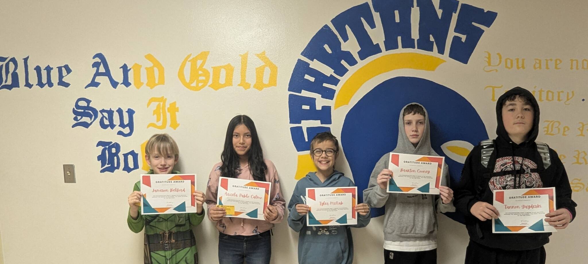 Submitted photo
These FMS students were recognized for going above and beyond by displaying Gratitude in November. They showed appreciation and are thankful to the students and staff at Forks Middle School.
Those recognized were Jameson Belford, Aricela Pablo Calmo, Tyler McNab, Braxton Cooney, and Tannon Gaydeski. Not pictured Destiny Wallace.