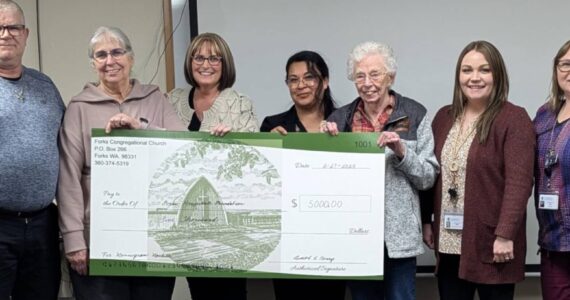 Submitted photo
The Forks Congregational Church recently presented $5,000 to the Forks Hospital Foundation to go towards the purchase of a new mammogram machine. Pictured are Pastor Warren Johnson, foundation members Dawn Harris, Heidi Anderson, Angelica Almazan Luna; Congregational Church member Lois Richmond, and foundation members Shilo Salsgiver, and Amy Wood.