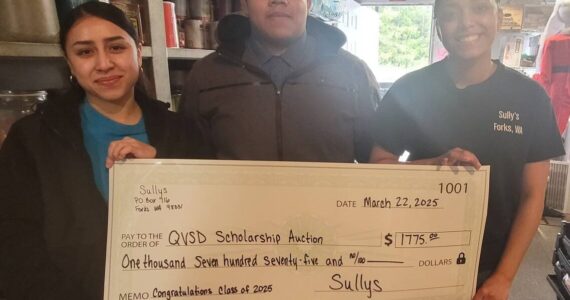 Submitted photo
On Saturday, March 15, the first day of the Quillayute Valley Scholarship Auction, Sullys donated 50% percent of its income that day to the auction. Bruce Guckenberg shared, “Instead of donating a hamburger or other items, we thought we would try this.” 
Sully’s thanks everyone who came down. “With your help, we were able to donate $1775.”
