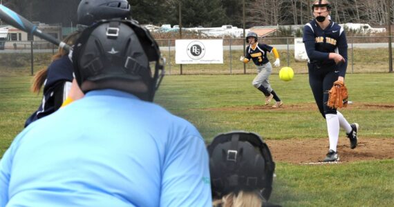 Photo by Lonnie Archibald
Ex-Spartan Chloe Leverington was selected to the Great Northwest Athletic Conference 2025 softball academic all-conference team. She pitches for St Martin’s College in Lacy, where she has a 13 and 1 record. Pictured here, she pitches against Ilwaco during her Forks High School career.