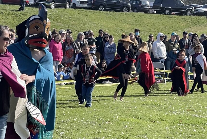 <p>Photos Christi Baron</p>
                                <p>Students from the Quileute Tribal School perform the 18th annual Welcoming the Whale ceremony at First Beach in La Push on Friday. Under sunny skies and before a large crowd, the event honored the gray whales spring migration with traditional songs, dances, and offerings — a tradition begun by the Quileute Tribe in 2007. While no whales appeared during the ceremony, their passage through Quileute waters is part of their annual journey between Mexico and the Arctic.</p>