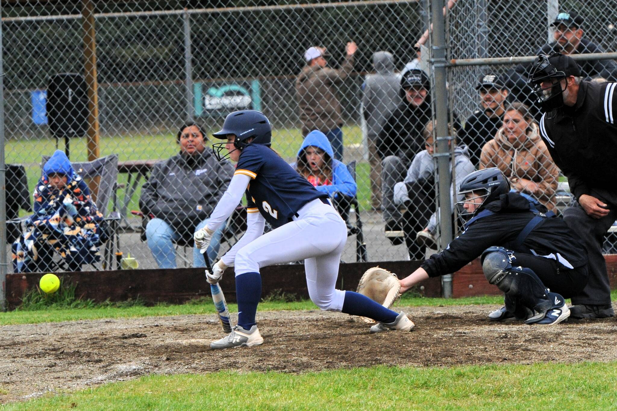 Photo by Lonie Archibald
Kylie Hull laid down this bunt against the Fishermen.