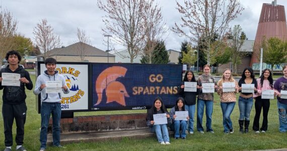 Submitted photo
Forks High School would like to celebrate April Students of Character! The following students were selected as being “Inspiring” -giving someone positive or creative feelings - L to R- Daniel Lopez Rivera, “Bubba” Hernandez, Abraham Montealegre, Mishel Martinez, Elizabeth Ramirez, Joana Hernandez, Nikole Gaydeski, Emily Mansfield-Warren, Delanie Rosales, Elana Cleveland, Mila Adamire, Allie Luken. Not pictured are DeAnthony Davila, Makayla Smith.