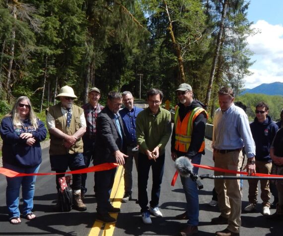 And the ribbon is cut, Thursday, May 8, by Governor Bob Ferguson, offcially re-opening the Upper Hoh Road and access to the Hoh Rain Forest. Photo Christi Baron