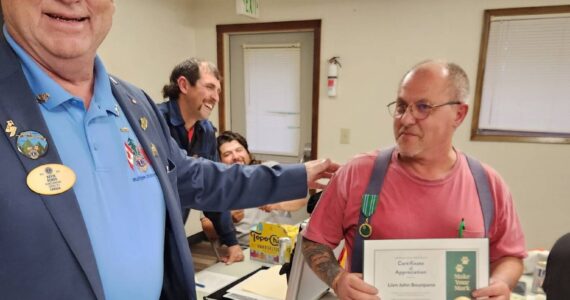Kevin Borde proudly presents John Bounpane of the Forks Lions with a Presidents Medal and Certificate of Appreciation from the Lions International President, honoring his exceptional leadership in the White Canes campaign. Thanks to John’s dedication, this years effort raised nearly $16,000 for Lions sight and hearing initiatives, surpassing last year’s $12,000. Congratulations to John and the Forks Lions Club for their continued leadership and impact! 
Submitted photo