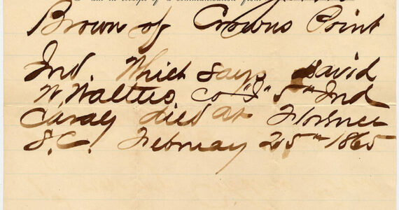 A note to a family from Clara Barton reporting the death of a loved one.