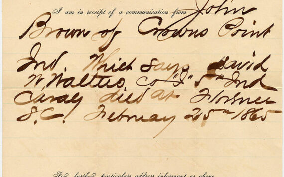 A note to a family from Clara Barton reporting the death of a loved one.