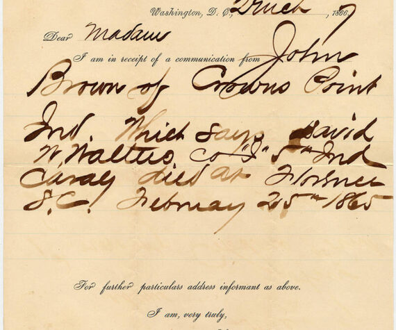 <p>A note to a family from Clara Barton reporting the death of a loved one.</p>