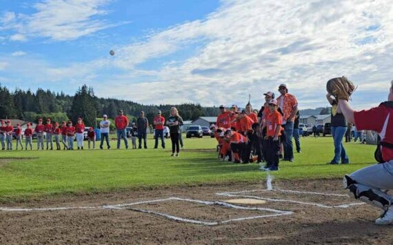 Top, Cameron Campbell throws the first pitch to Liam Coburn at the annual Kenny Church Memorial Tournament held May 31 and June 1. Saturday was a little chilly, but Sunday saw some sun. 
Middle, the A’s came out on top in the boys’ teams.
Bottom, the Bandits were victorious for the girls’ teams.
Submitted photos