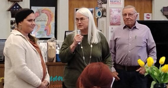 Terra House, owner of Jumpstart Preschool, was one of a number of West End non-profits that received grants from the Haller Foundation last week. Pictured are Terra and Sue Trettevik at the presentation. 
Submitted photo
