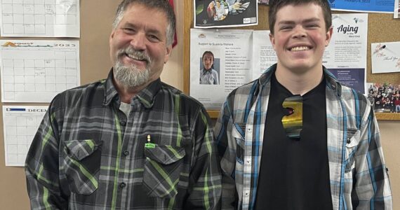 Last summer Jacob Hoschar, on the right, won the Mini-Mayor contest and last week he fulfilled his duties and spent the day with Forks mayor Tim Fletcher.
They started off the day networking with other community members at the In Place for breakfast and then attended the West End Business and Professional Association meeting before going on to do other “mayor things” for the rest of the day. Photo Christi Baron