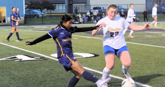 Photos by Lonnie Archibald
Spartan Joana Hernandez-Beltran kicks away from Adna defender Oct 29 at Spartan Stadium.