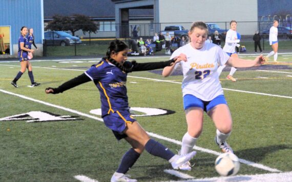 Photos by Lonnie Archibald
Spartan Joana Hernandez-Beltran kicks away from Adna defender Oct 29 at Spartan Stadium.