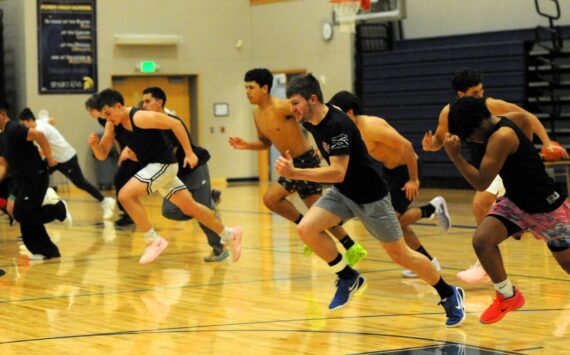 With Forks’ head basketball coach looking on, the Spartans go through drills in preparation for the upcoming season. The Forks JV’s are scheduled to travel to Clallam Bay for a 5:45 game on Monday, Dec l. Forks will travel to Coupeville for a game on Thursday, Dec. 4, then return home for a game with Hoquiam scheduled for Monday, Dec. 8. Schedules are subject to change. 
Photo by 
Lonnie Archibald