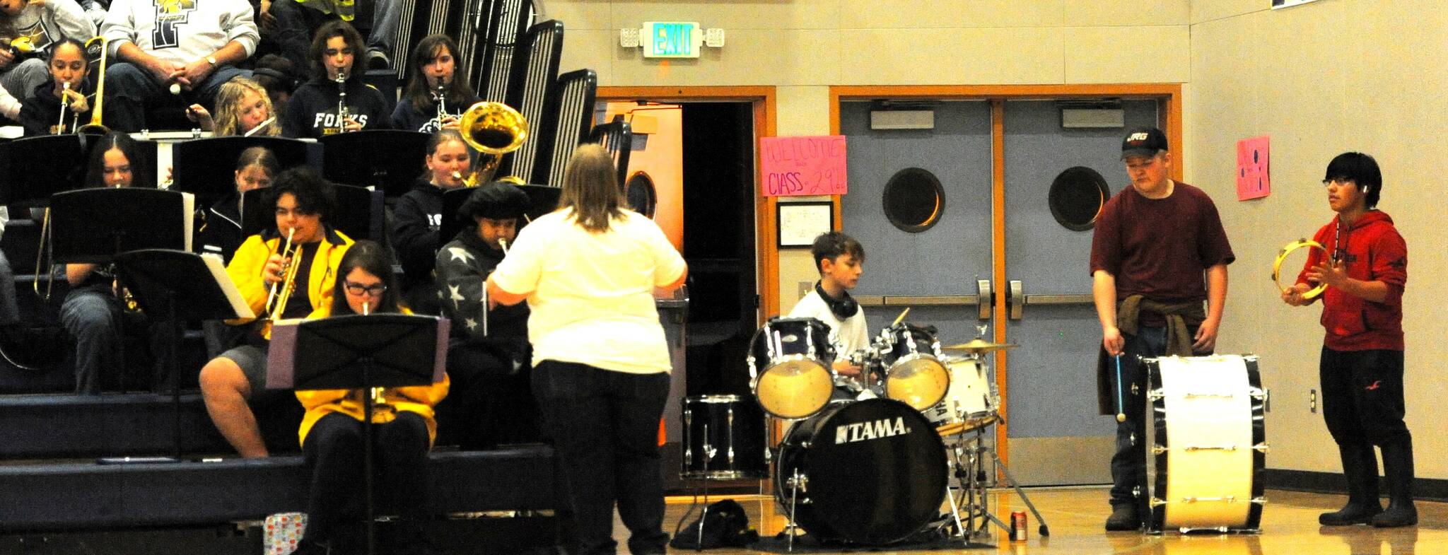 It was music throughout the Spartan gym as the Forks Spartan band played during the Forks vs Hoquiam boys basketball game. 
Photo by Lonnie Archibald
