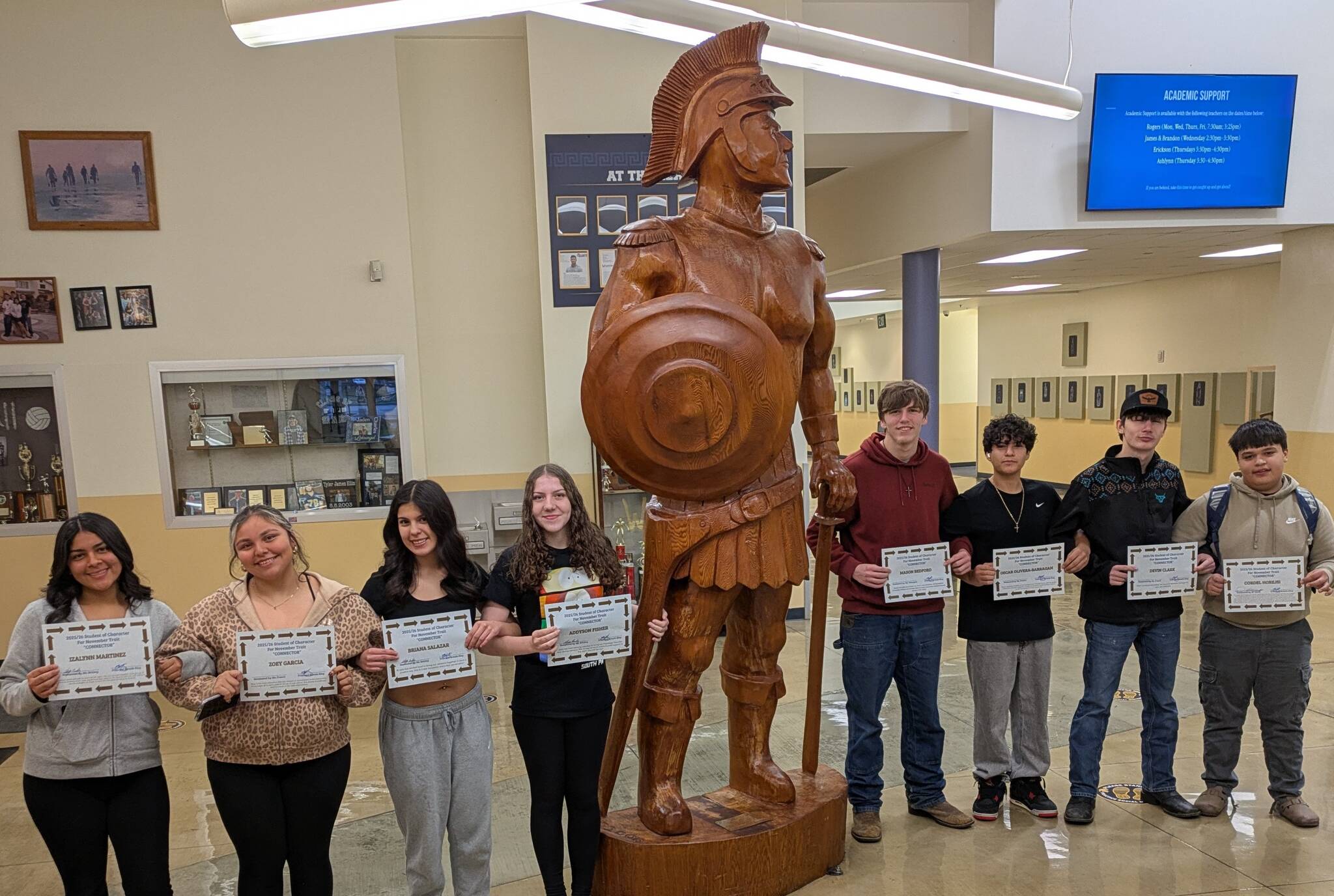 Submitted photo
The FHS November Students of Character are recognized for exemplifying the qualities of a Connector. These students are consistently observed by teachers and staff fostering unity, encouraging collaboration, and bringing their classmates together to build a supportive school community. L to R: Izalynn Martinez, Zoey Garcia-Vasquez, Briana Salazar, Addy Fisher, Mason Bedford, Oscar Olivera, Cordel Horejsi, Devin Clark.