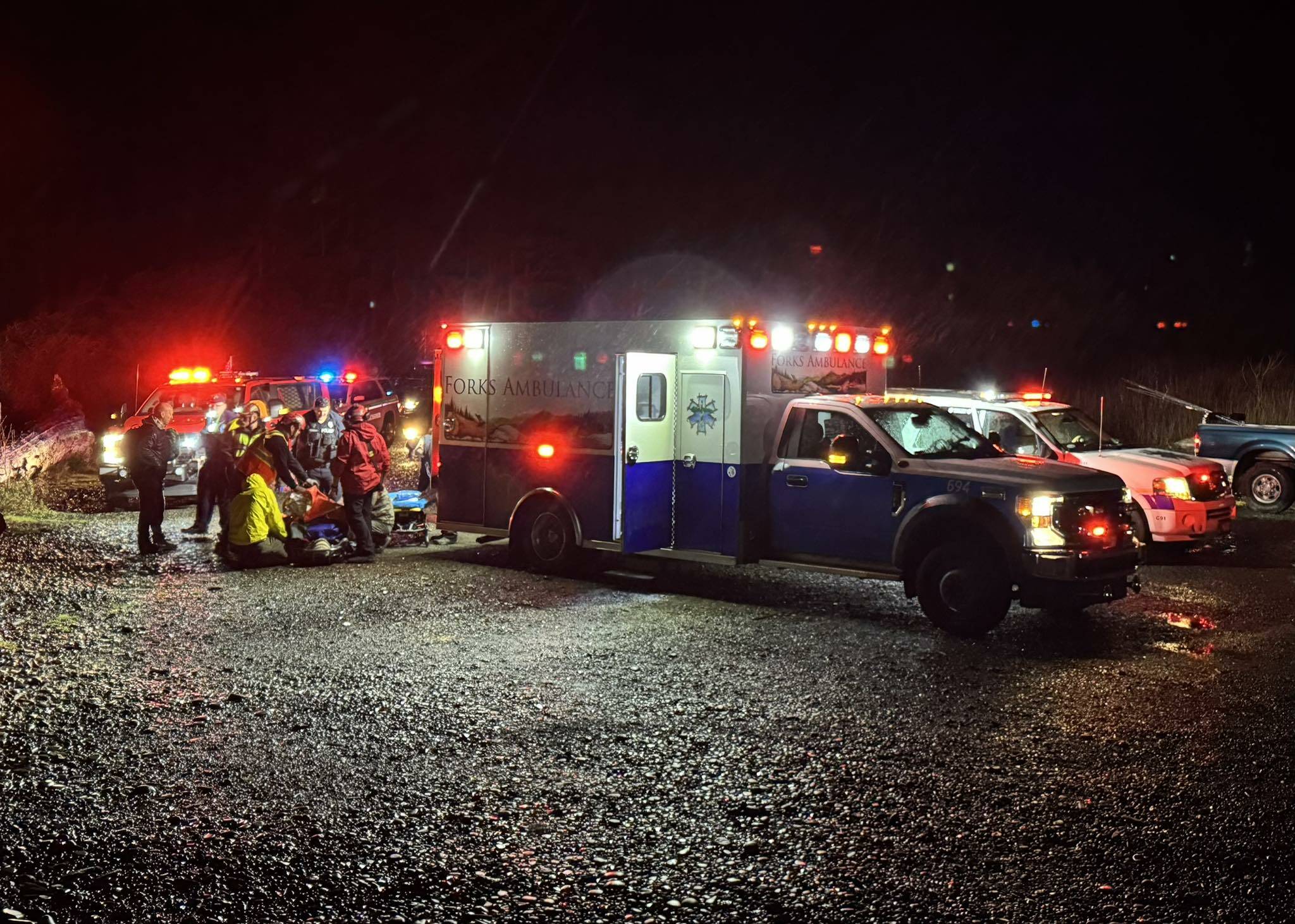 Three Rivers Fire Department volunteers responded as mutual aid with Forks Ambulance, alongside the National Park Service, La Push Police Department, Quileute Fire Department, and Forks Fire Department, to a trauma incident at Rialto Beach on the evening of January 1, 2026. Despite inclement weather and challenging terrain, responders located an individual who had been injured in a driftwood-strewn area and had become immobilized.
Over several hours of coordinated effort, the patient was located, evaluated, stabilized, extricated, and transported to a local hospital for further medical evaluation.
CCFD#6 stated in a social media post, We thank all of our volunteers and other responding agencies for their teamwork and professionalism under demanding conditions. Photo CCFD#6