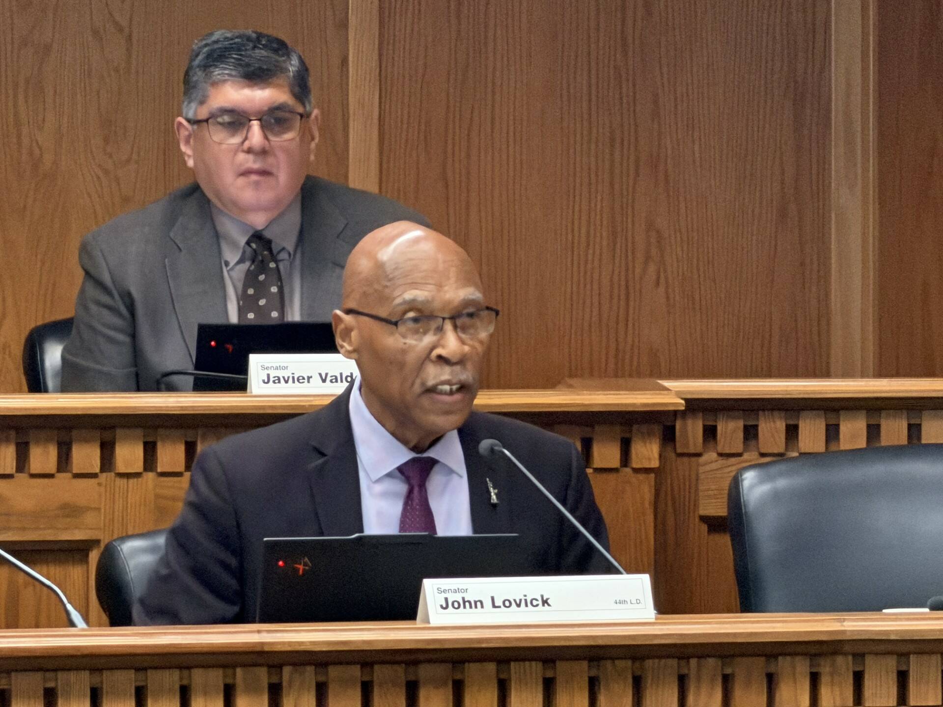 Photo by Cassie Diamond
Sen. John Lovick, D-Mill Creek, speaks in support of Senate Bill 5974 during a public hearing Jan. 15. Lovick is the
prime sponsor of the bill.