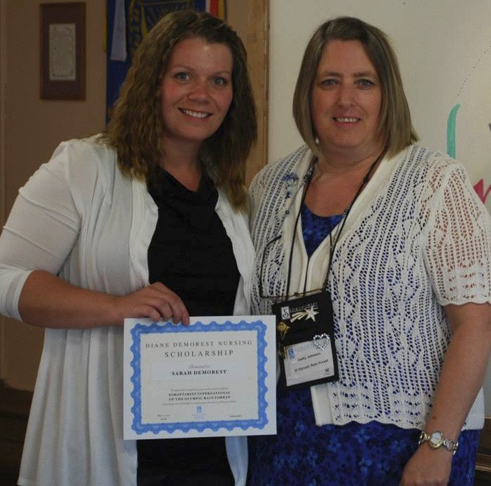 The Diane Demorest Scholarship for $1000 was presented to Sarah Demorest (left) seen here with Kathy Johnson at last year's awards ceremony.