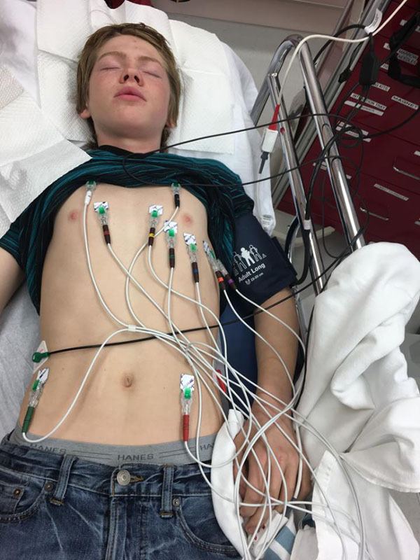 Jonathan being monitored at the hospital.