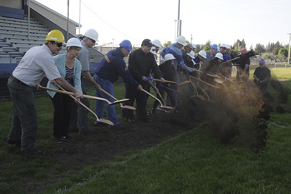 Officials and students were on hand for the groundbreaking for the new Spartan Stadium turf field and track. Participating from the Quillayute Valley School District were Diana Reaume