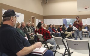 Meeting organizer Jimmy Conomos welcomes attendees and sets the ground rules for the West Jefferson County Disaster Preparedness meeting last Thursday at the Hoh Gym. The four-hour meeting brought together citizens, law enforcement, ONP, tribes, Clallam County Emergency management and elected officials to discuss ideas with regard to a major disaster. Photo Christi Baron