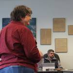 Janet Hughes, Forks VFW Auxiliary president, speaks during the public comment period of the Clallam Transit board meeting. Hughes was requesting the board approve an area on the north end of the Transit Center property for a Gold Star Memorial monument. Photos Christi Baron