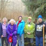 A group pauses at the trailhead before heading out. Warren Brown, Kim Bowlby, June Bowlby, Carol Johnson. Lions Nancy Messmer, Karen Dukes, and Mike Dukes.