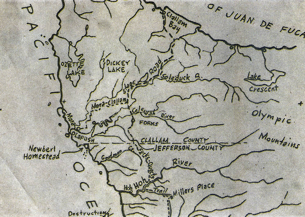 This map shows the location of the Newbert home just south of La Push.