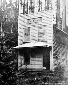 The Beaver Leader building at Sappho, ca. 1890. William Sparks and his wife Betty ran the business and were later joined by Peter Sparks, Williams brother. (Bert Kellogg Collection of the North Olympic Library System)