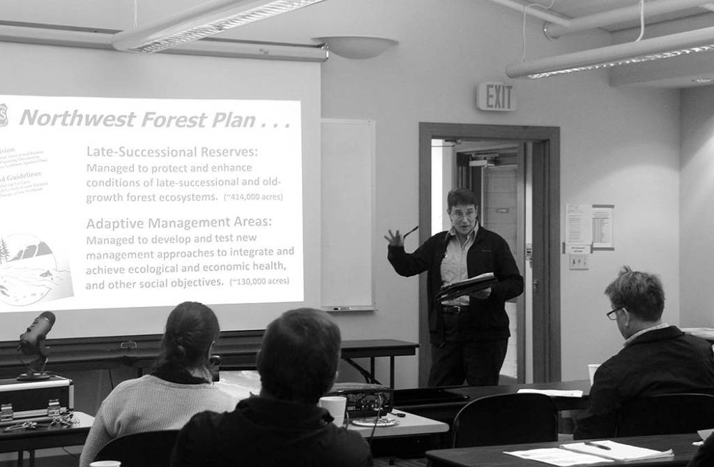 Reta Laford Forest Supervisor, Olympic National Forest shared a slide presentation at the Collaborative meeting at the ONRC. Photo by Christi Baron