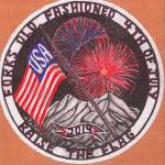 The 2019 button design, with this years theme Raise the Flag.