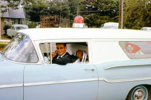 One of Forks very first real ambulances, 1963, longtime ambulance volunteer Doug Howell at the wheel. Howell and others like him have saved many lives here on the West End.
