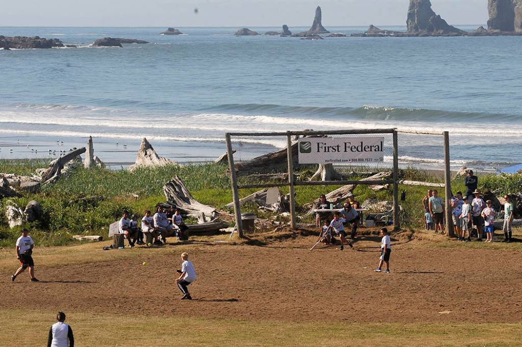 The Quileute Days Youth Softball tournament was a picture-perfect sporting event as is seen here with the Pacific in the background. Photos by Lonnie Archibald.