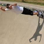 Justin Wasankari demonstrates the meaning of centrifugal force as he races horizontally around the top of the skate bowl.