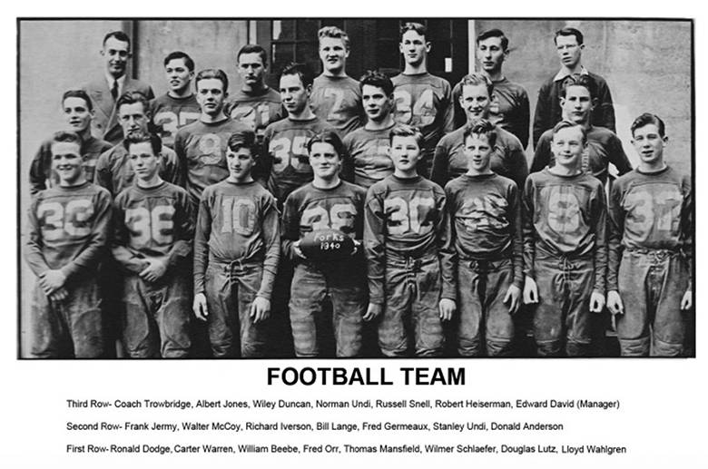 By the fall of 1940 Forks football players had real uniforms with numbers and they had some pretty good teams. Many of these guys would, a year later, be going off to fight in WWII.