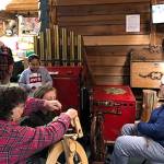 Sue Shane and Leila Kriebel demonstrated spinning at the Timber Museum Photo Linda Offutt
