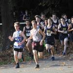 The Forks mens cross country team is shown here during the 1A Evergreen League championships held at Lake Sylvia. Pictured amongst competitors are from left center, William Perez, Ashton Doyle (52), Colton Duncan (51), Wesley Camacho 47, and Matthew Larson (headband). Placing the highest for Forks were Camacho 3rd and Larson 8th. Duncan was 11th while Perez placed 12th and Doyle 30th. Photo by Lonnie Archibald