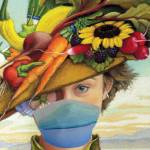 The iconic mascot for the Jefferson County Farmers Markets gains a face mask as the Port Townsend market reopens Saturday with increased safety precautions to discourage the spread of COVID-19. Flora was a chalk drawing done by Chris Witkowski for the market in 2003. (Jefferson County Farmers Market Association)