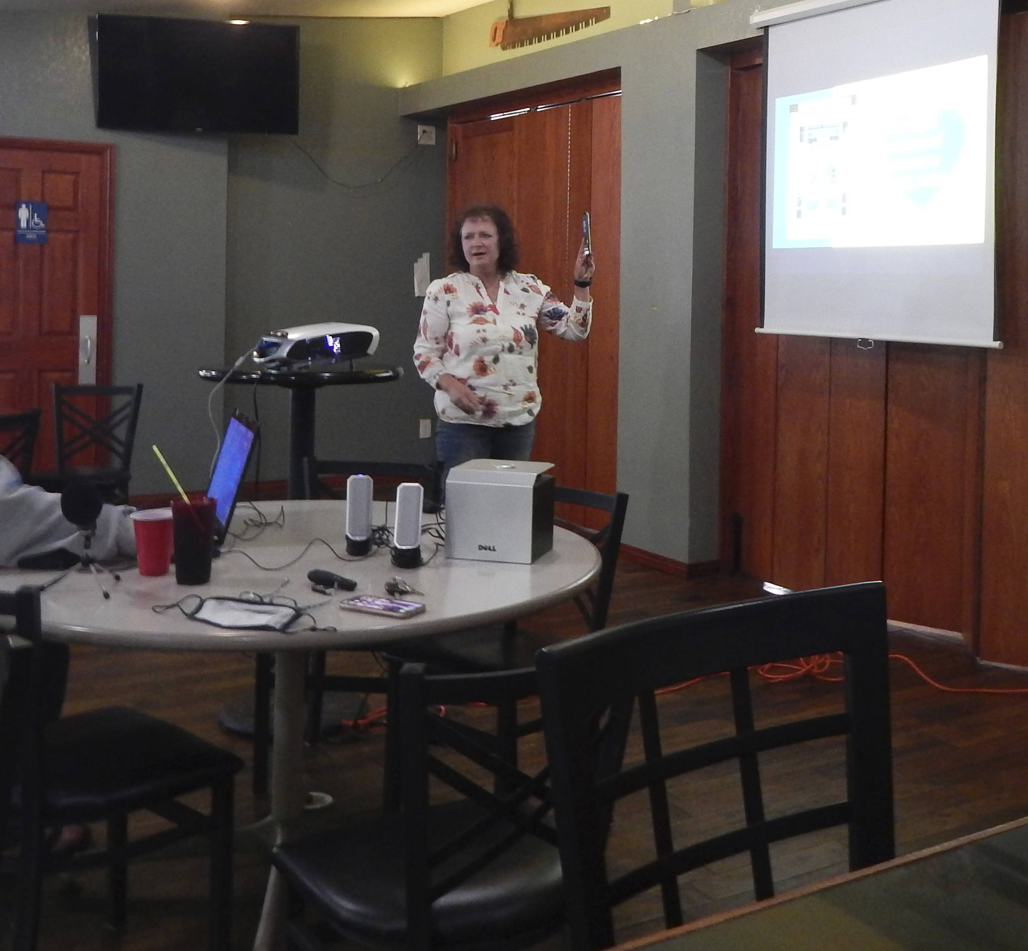 QVSD Superintendant Diana Reaume gives a live presentation at the Wednesday, June 17 Forks Chamber of Commerce meeting at Blakeslees. Photo Christi Baron