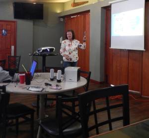 QVSD Superintendant Diana Reaume gives a live presentation at the Wednesday, June 17 Forks Chamber of Commerce meeting at Blakeslees. Photo Christi Baron