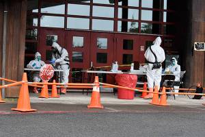 Patients drove up to the Akalat Center and were immediately greeted by a member of the National Guard dressed in HAZMAT. Submitted Photos