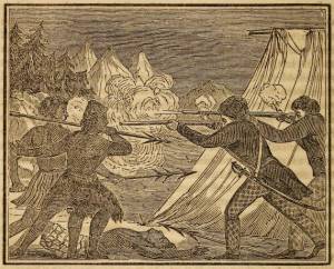 The Russians from the Russian American Companys ship St Nicholai are attacked by the locals. Charles Ellms
