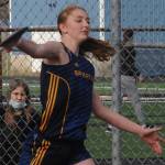 Spartan Myranda Walsh throws the discus. Myranda also ran the leg in the 4x400 relay won by the Spartans.