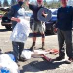 Three volunteers from Oregon, Bob, Mark, and Randy, camped at Cape Alava and drove to Pillar Point to pick up marine debris.